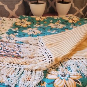 Floral and Striped Fringe Table Runner